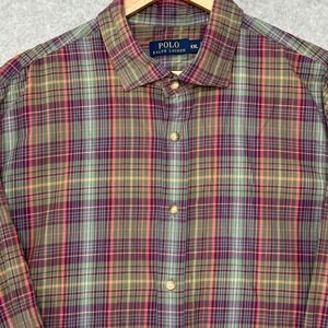 Polo Ralph Lauren Mens XXL Plaid Button Down Shirt Purple Green Orange Cotton